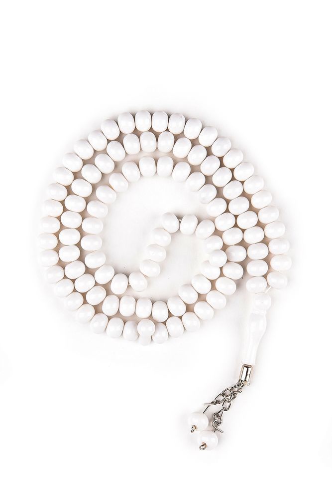 Akrilik Tespih Metal Püskül 10mm BEYAZ - DÜZ RENK - 10 MM