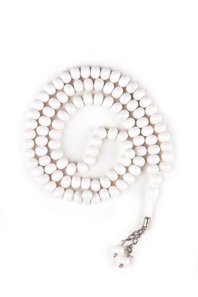 Akrilik Tespih Metal Püskül 10mm BEYAZ - DÜZ RENK - 10 MM