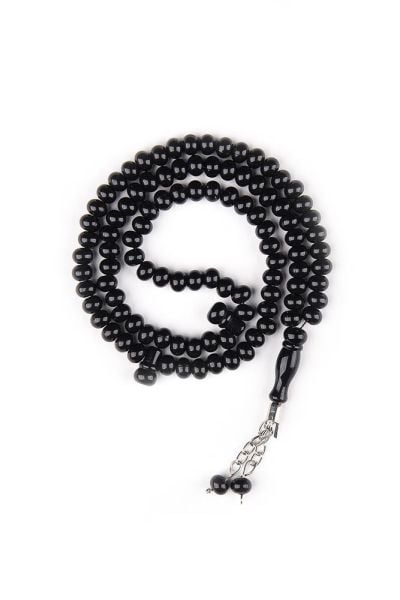 Akrilik Metal Püskül Tespih 8mm SİYAH - DÜZ RENK - 8 MM