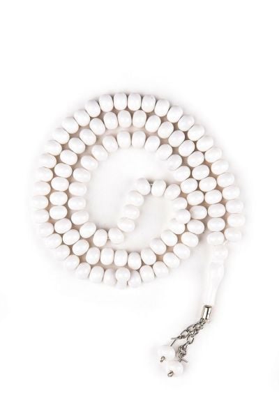 Akrilik Metal Püskül Tespih 8mm BEYAZ - DÜZ RENK - 8 MM