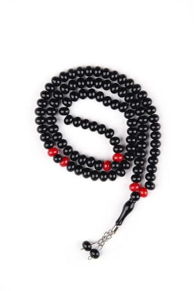 Akrilik Metal Püskül Tespih 8mm SİYAH-KIRMIZI - DÜZ RENK - 8 MM