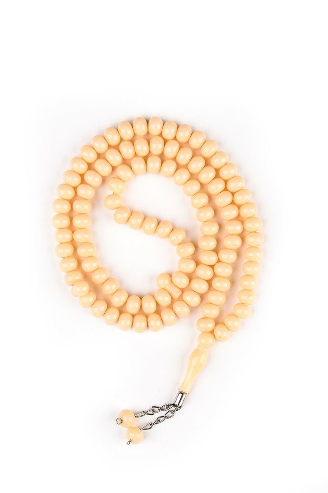 Akrilik Metal Püskül Tespih 8mm KREM - DÜZ RENK - 8 MM