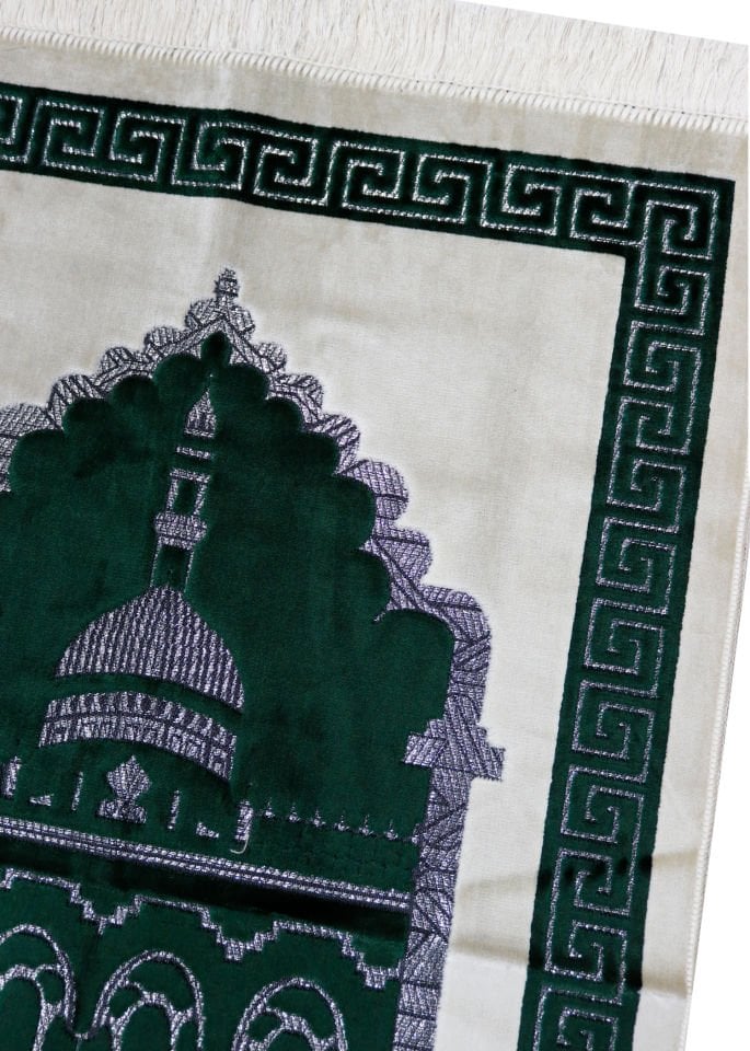 Kadife Teks Camili & Mihraplı Seccade Simli YEŞİL