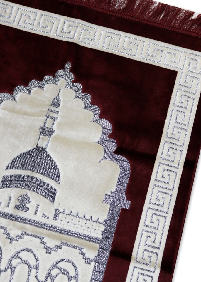 Kadife Teks Camili & Mihraplı Seccade Simli BORDO