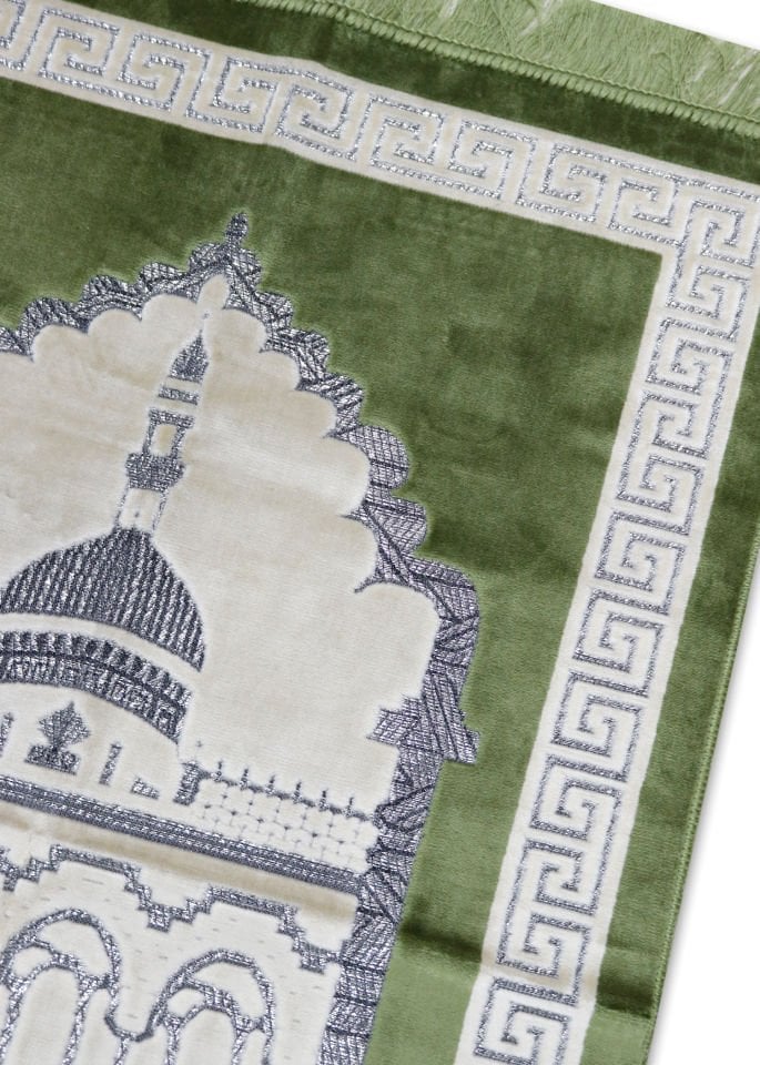 Kadife Teks Camili & Mihraplı Seccade Simli AÇIK YEŞİL