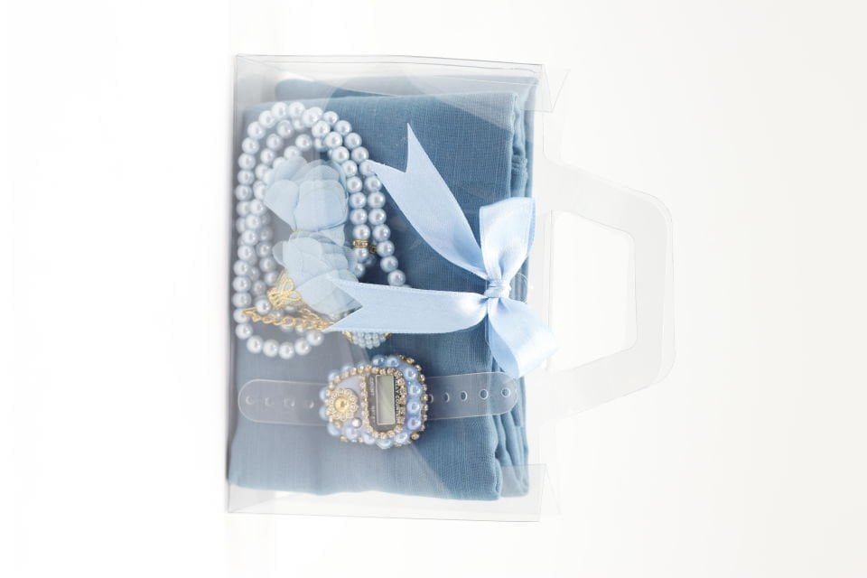 SİDELYA SERİSİ(ŞAL+TAŞLI Z.MATİK+İNCİ TESPİH 2 GÜLLÜ) BEBE MAVİ