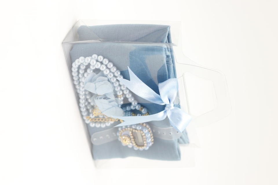 SİDELYA SERİSİ(ŞAL+TAŞLI Z.MATİK+İNCİ TESPİH 2 GÜLLÜ) BEBE MAVİ