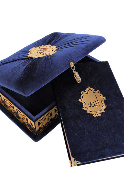 Orta Boy Kadife Kaplama Kuran-ı Kerim LACİVERT