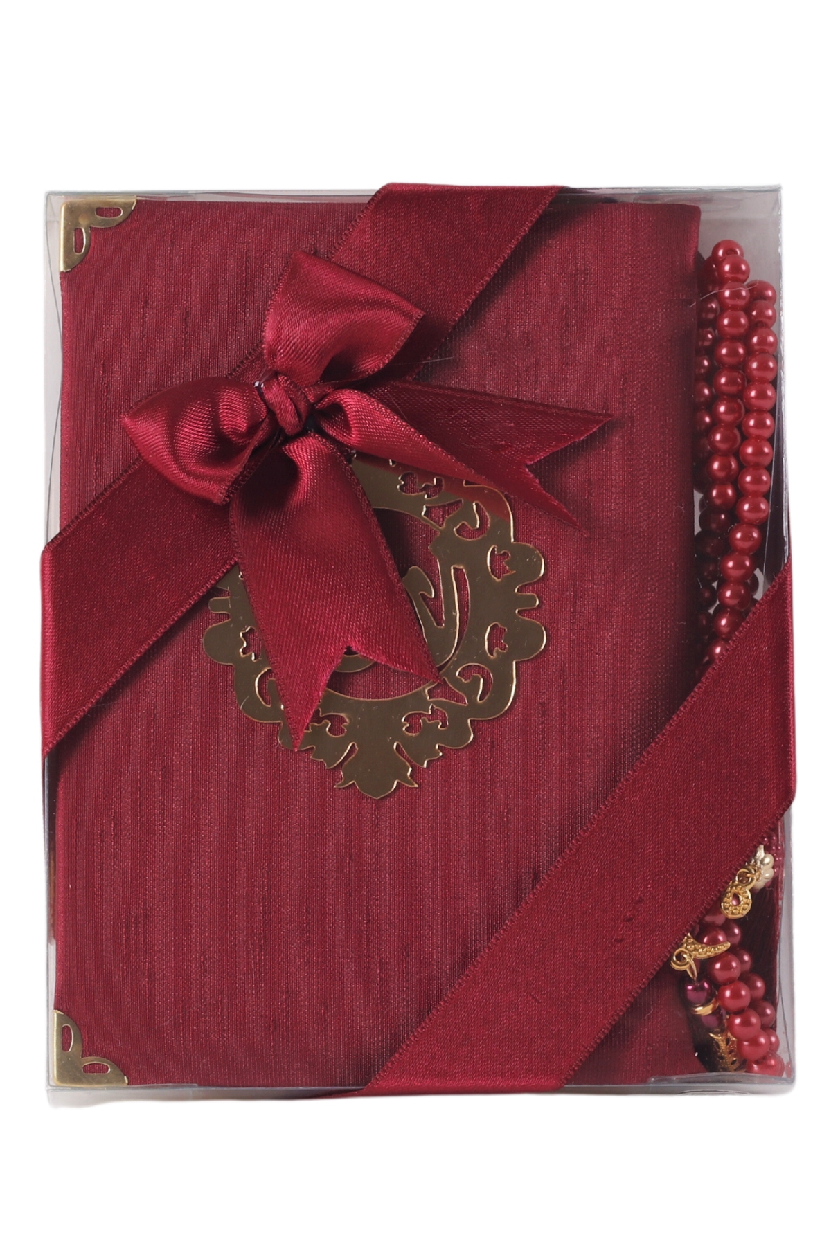 AFİL SERİSİ 2'li SET (Çanta Boy Kuran + İnci Tespih) NO:2 BORDO