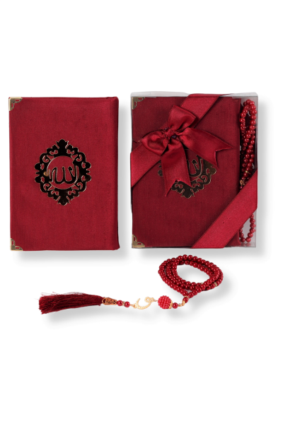 AFİL SERİSİ 2'li SET (Çanta Boy Kuran + İnci Tespih) NO:2 BORDO