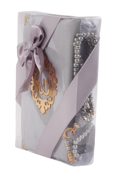 AFİL SERİSİ 2'li SET (Çanta Boy Kuran + İnci Tespih) NO:2 GRİ