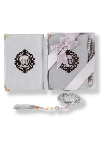 AFİL SERİSİ 2'li SET (Çanta Boy Kuran + İnci Tespih) NO:2 GRİ