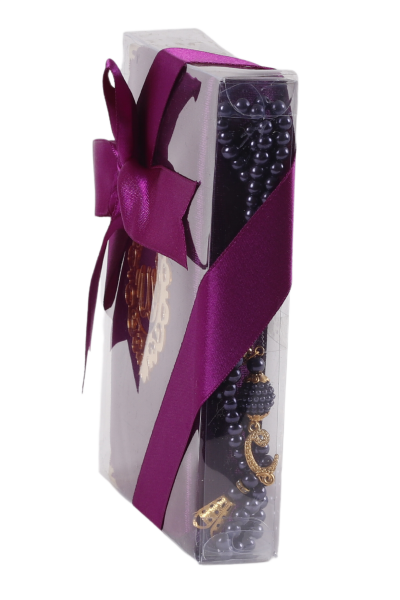 AFİL SERİSİ 2'li SET (Çanta Boy Kuran + İnci Tespih) NO:2 MÜRDÜM