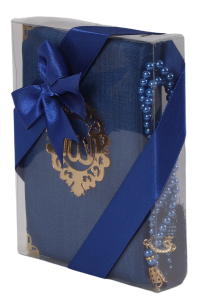 AFİL SERİSİ 2'li SET (Çanta Boy Kuran + İnci Tespih) NO:2 SAKS MAVİ