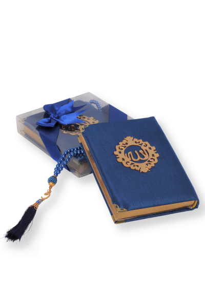 AFİL SERİSİ 2'li SET (Çanta Boy Kuran + İnci Tespih) NO:2 SAKS MAVİ