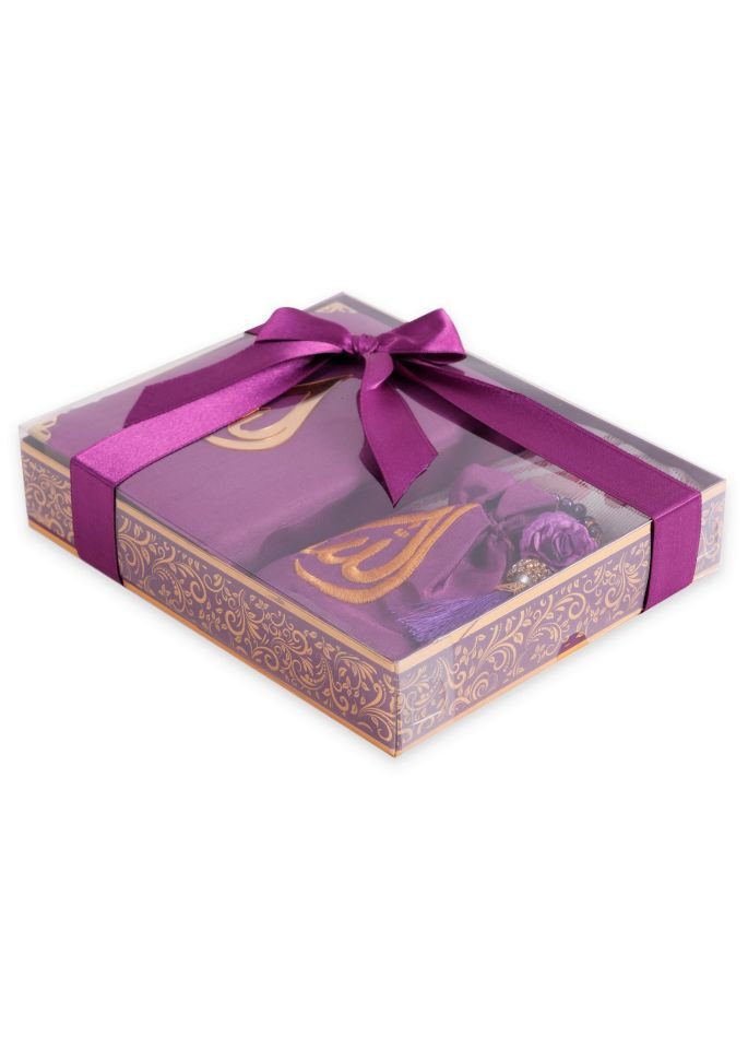 HÜMA SERİSİ KUTULU (Seccade+Kuran+Nakış Kese+Disko Top Tespih) NO:1 MÜRDÜM