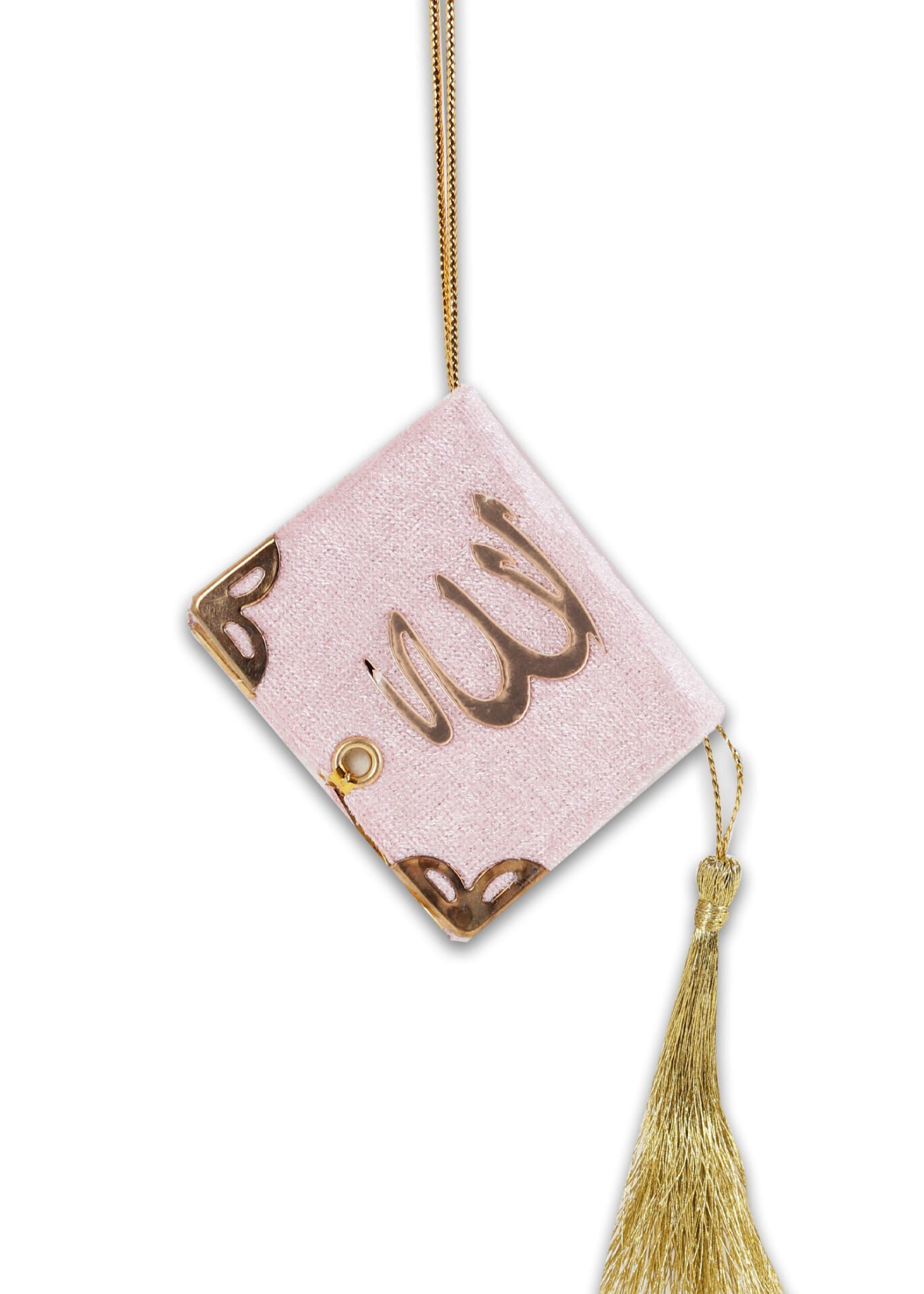 Kadife ALLAH Pleksili Askılı Mini Kuran PEMBE