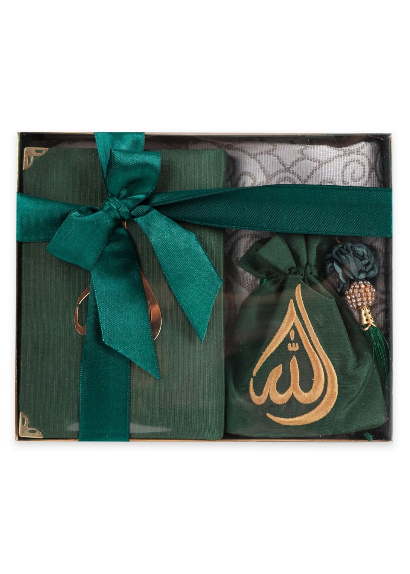 HÜMA SERİSİ KUTULU (Seccade+Kuran+Nakış Kese+Disko Top Tespih) NO:1 YEŞİL