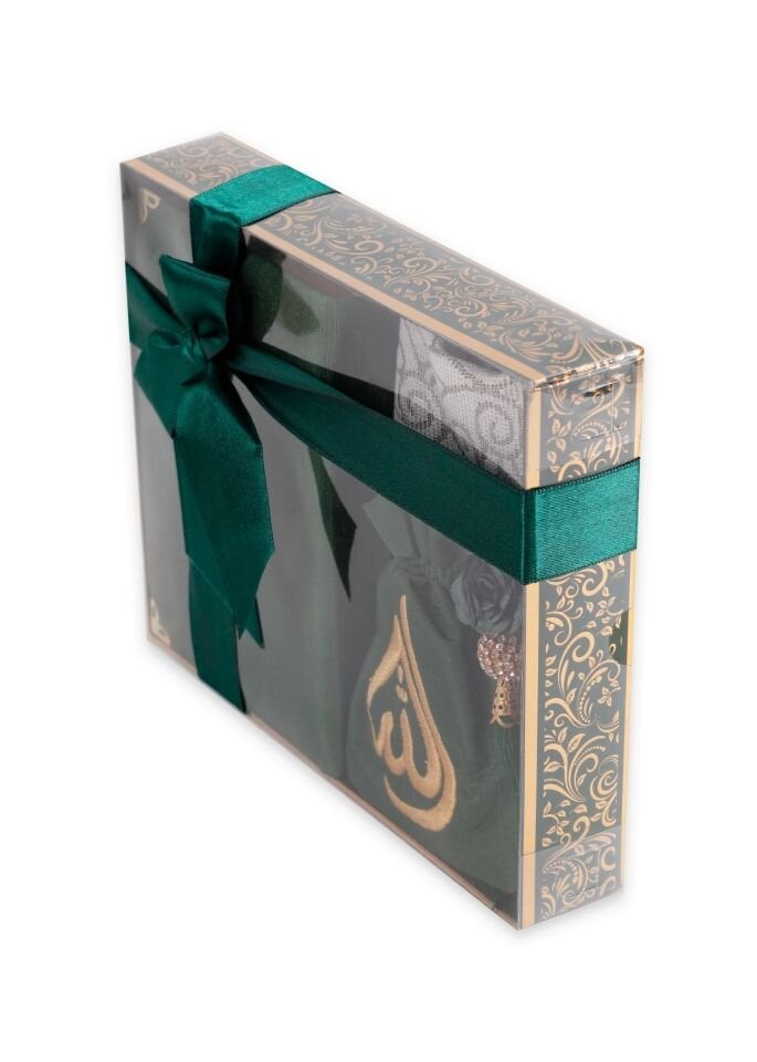 HÜMA SERİSİ KUTULU (Seccade+Kuran+Nakış Kese+Disko Top Tespih) NO:1 YEŞİL