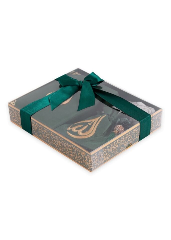 HÜMA SERİSİ KUTULU (Seccade+Kuran+Nakış Kese+Disko Top Tespih) NO:1 YEŞİL