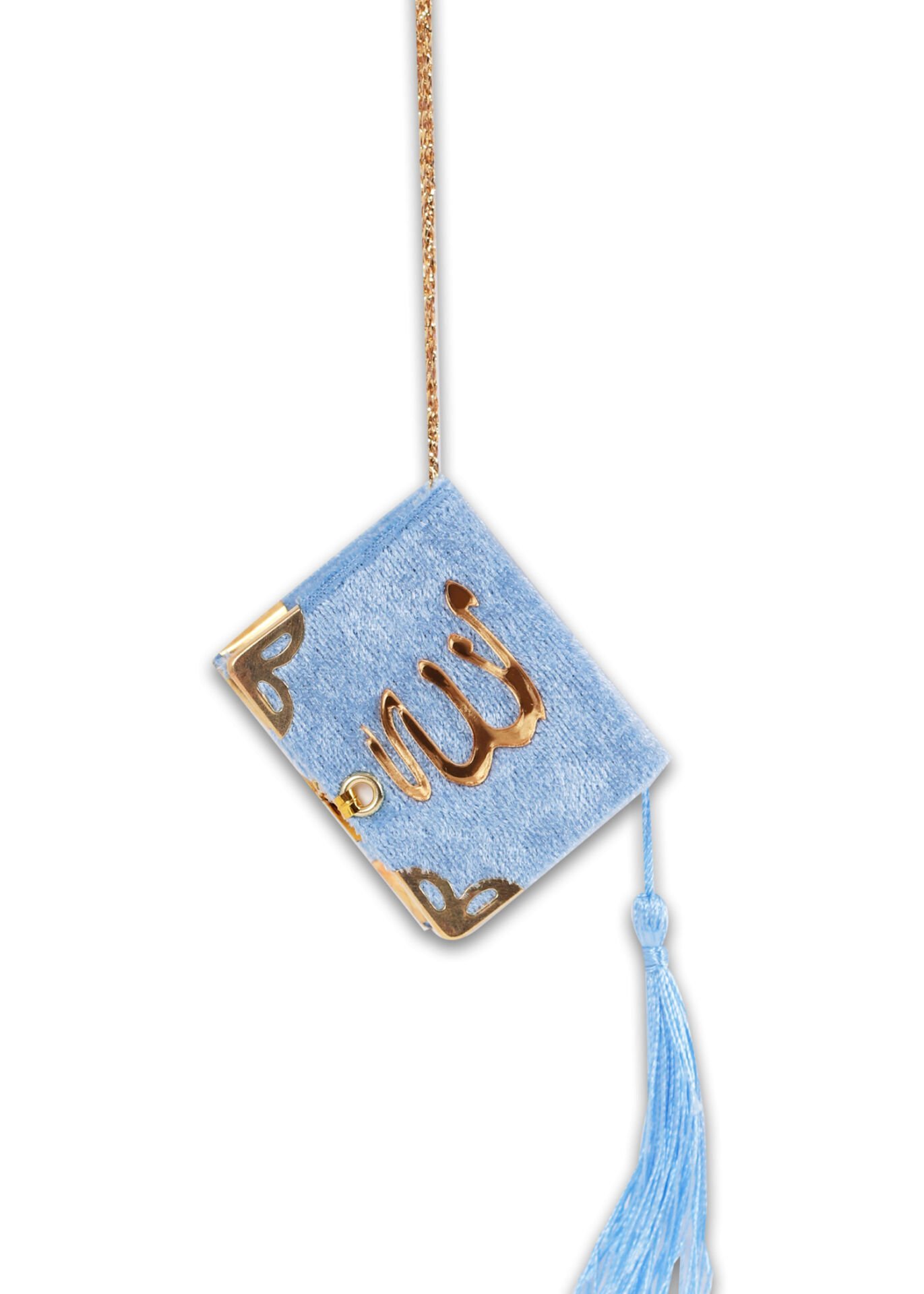 Kadife ALLAH Pleksili Askılı Mini Kuran MAVİ