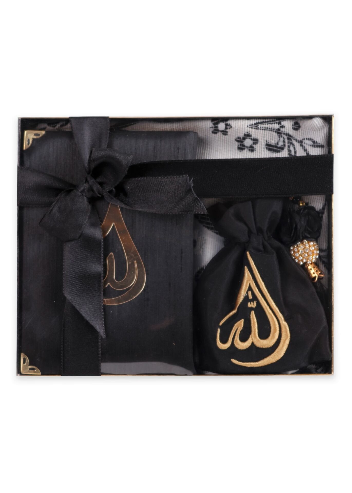 HÜMA SERİSİ KUTULU (Seccade+Kuran+Nakış Kese+Disko Top Tespih) NO:1 SİYAH