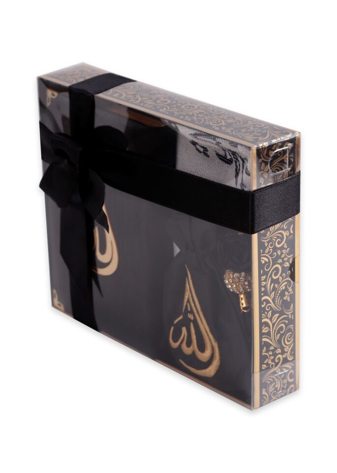 HÜMA SERİSİ KUTULU (Seccade+Kuran+Nakış Kese+Disko Top Tespih) NO:1 SİYAH