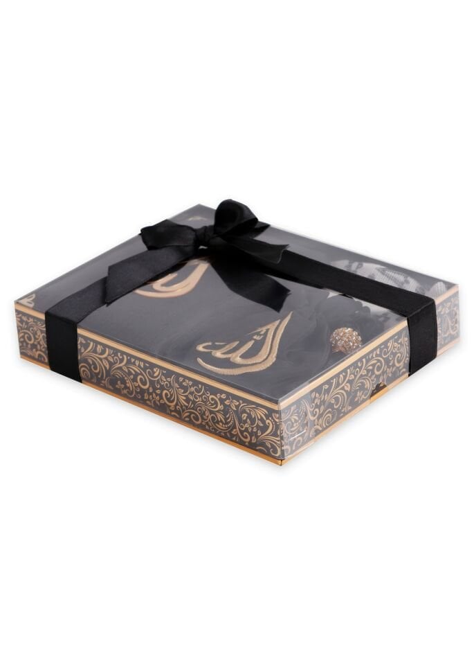 HÜMA SERİSİ KUTULU (Seccade+Kuran+Nakış Kese+Disko Top Tespih) NO:1 SİYAH