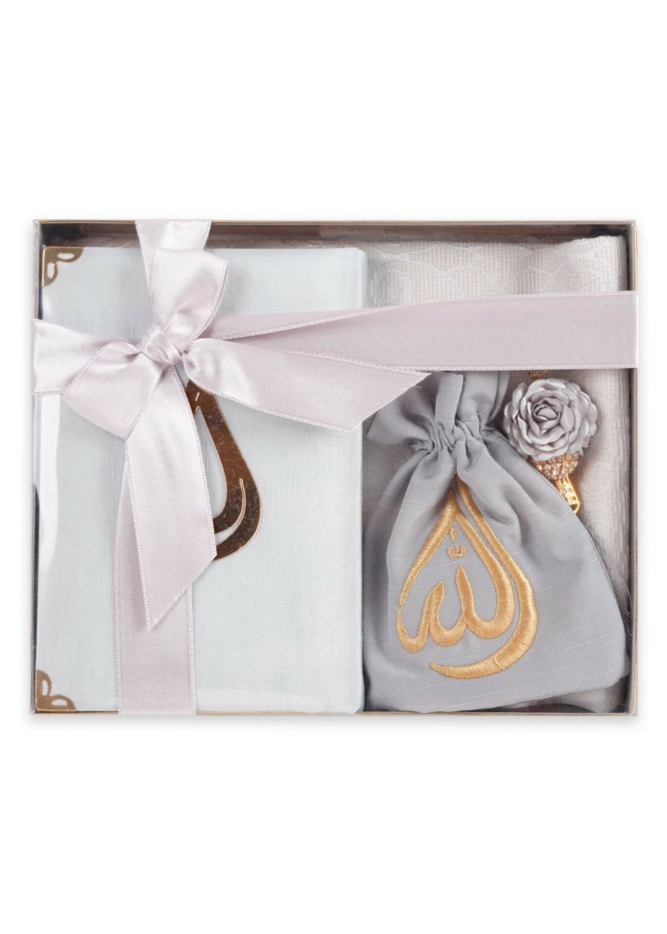 HÜMA SERİSİ KUTULU (Seccade+Kuran+Nakış Kese+Disko Top Tespih) NO:1 GRİ