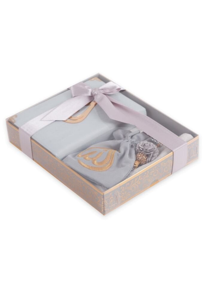 HÜMA SERİSİ KUTULU (Seccade+Kuran+Nakış Kese+Disko Top Tespih) NO:1 GRİ