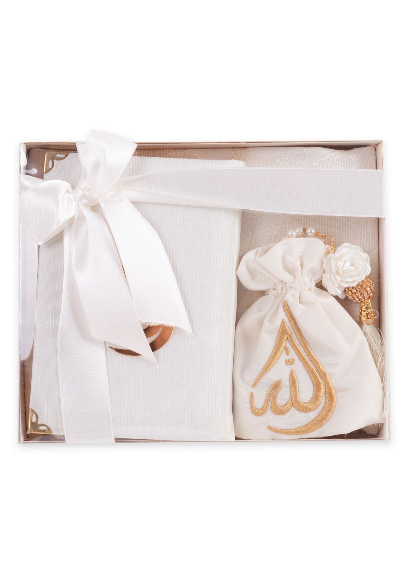 HÜMA SERİSİ KUTULU (Seccade+Kuran+Nakış Kese+Disko Top Tespih) NO:1 KREM