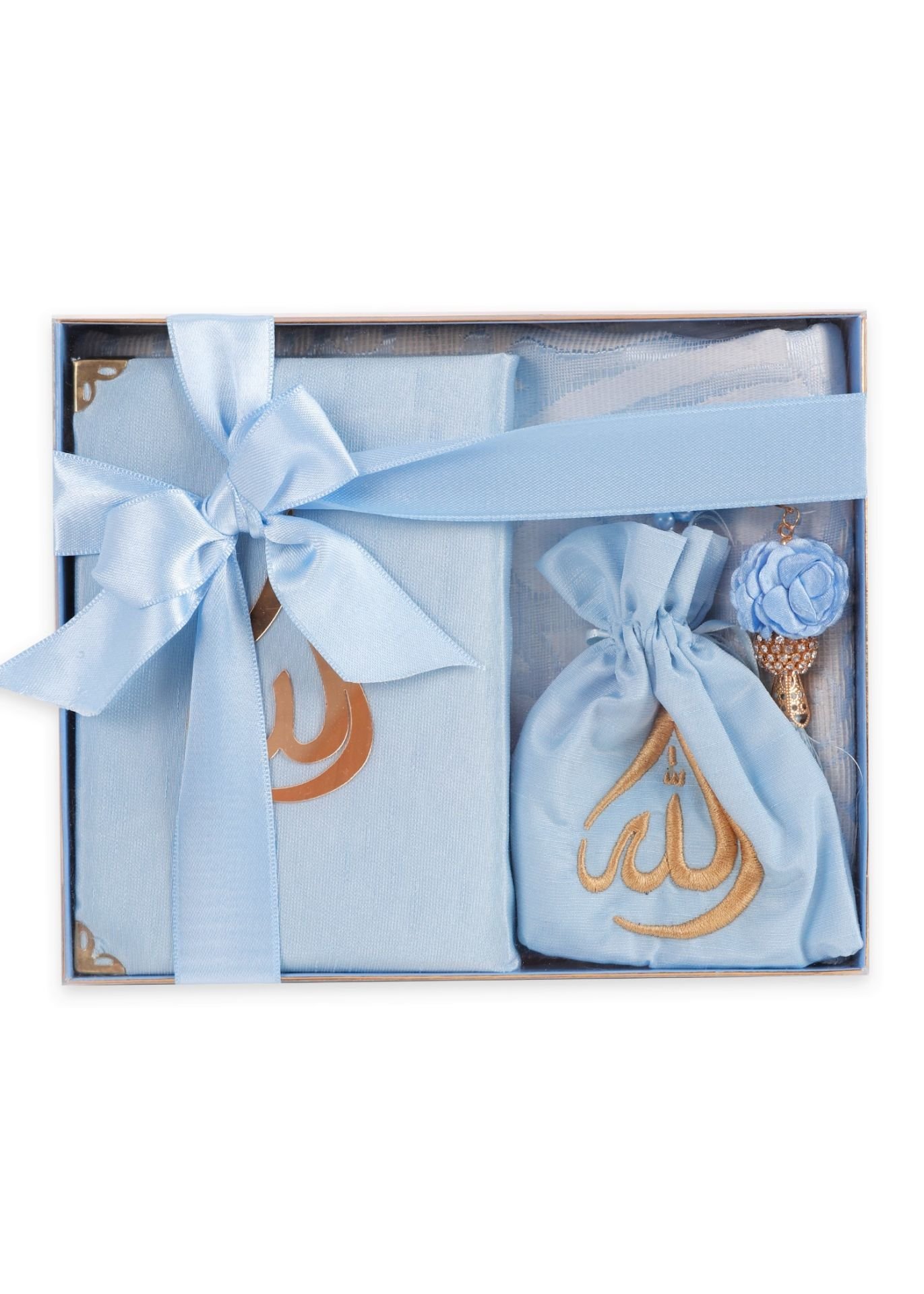 HÜMA SERİSİ KUTULU (Seccade+Kuran+Nakış Kese+Disko Top Tespih) NO:1 BEBE MAVİ