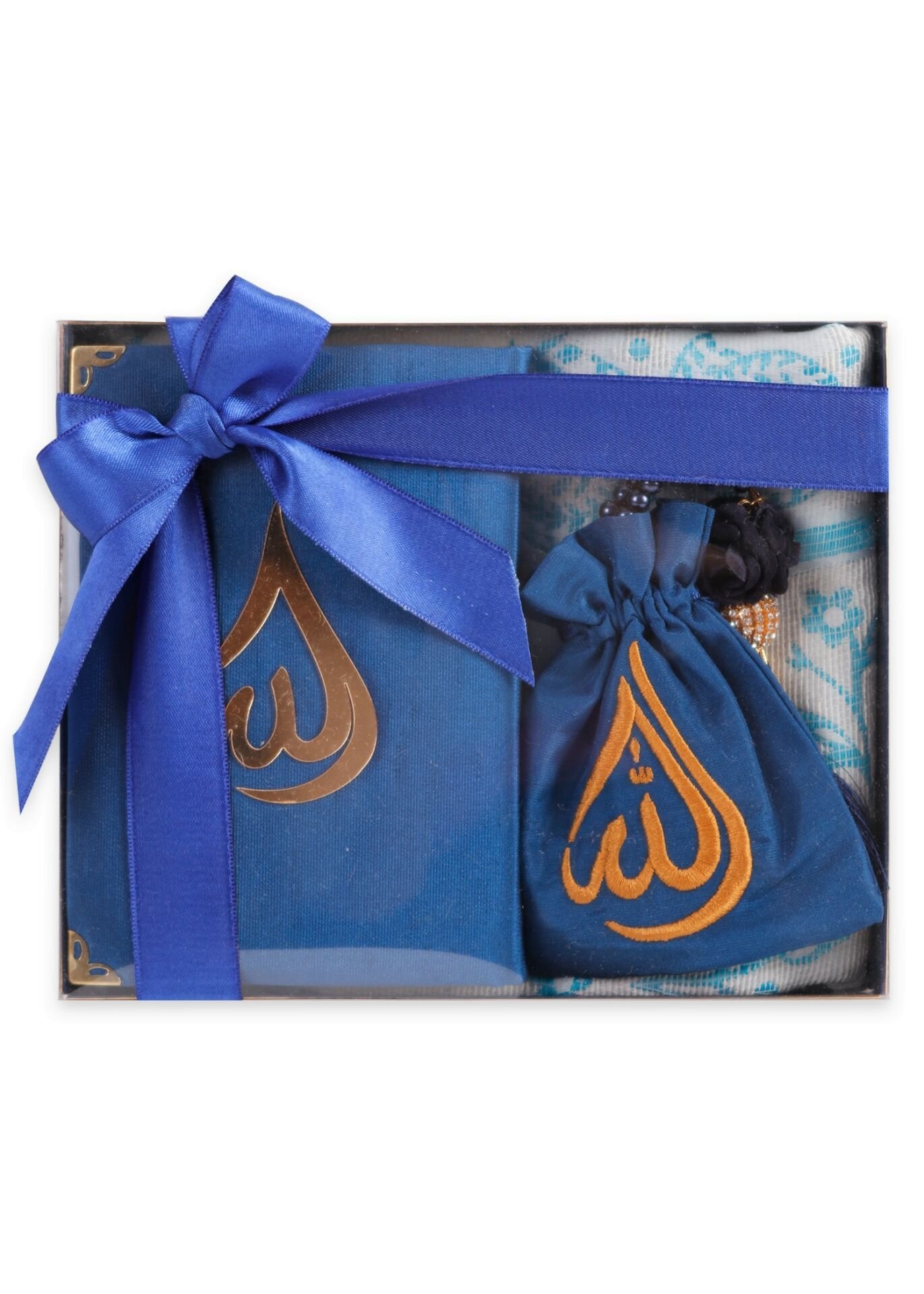 HÜMA SERİSİ KUTULU (Seccade+Kuran+Nakış Kese+Disko Top Tespih) NO:1 LACİVERT