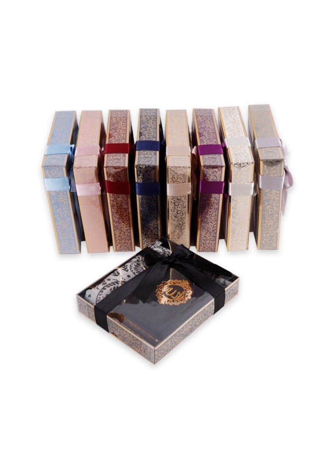 ASEL SERİSİ KUTULU (Pamuk Seccade+İnci Tespih+Şantuk Kuran) No:1 SİYAH