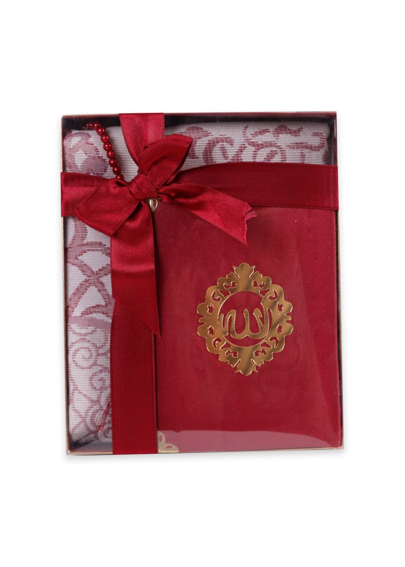 ASEL SERİSİ KUTULU (Pamuk Seccade+İnci Tespih+Şantuk Kuran) No:1 BORDO