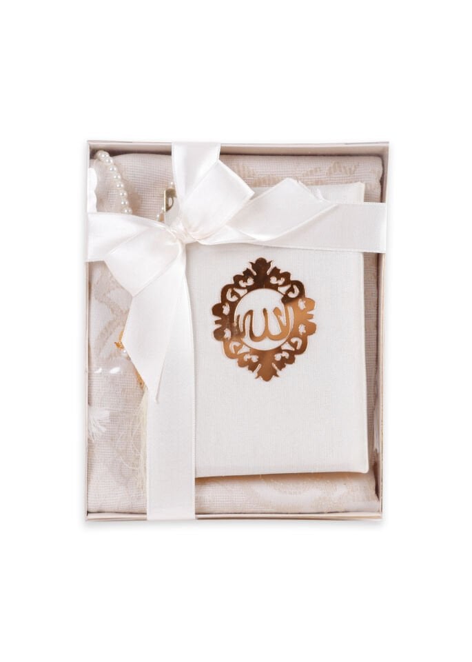 ASEL SERİSİ KUTULU (Pamuk Seccade+İnci Tespih+Şantuk Kuran) No:1 KREM