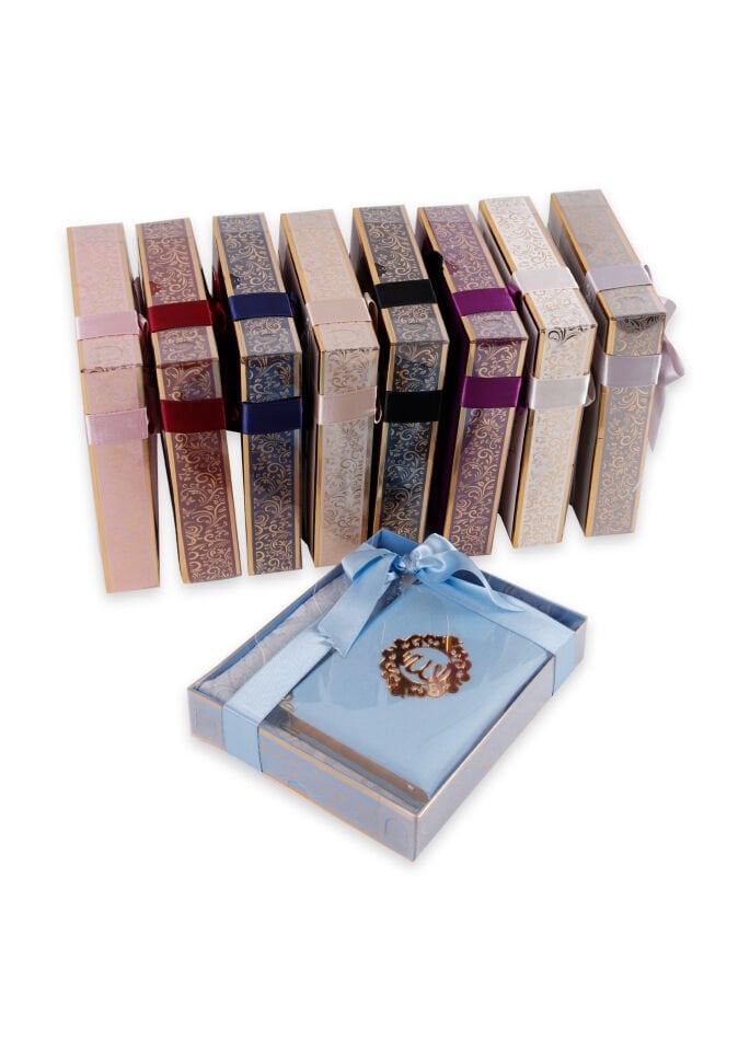 ASEL SERİSİ KUTULU (Pamuk Seccade+İnci Tespih+Şantuk Kuran) No:1 BEBE MAVİ