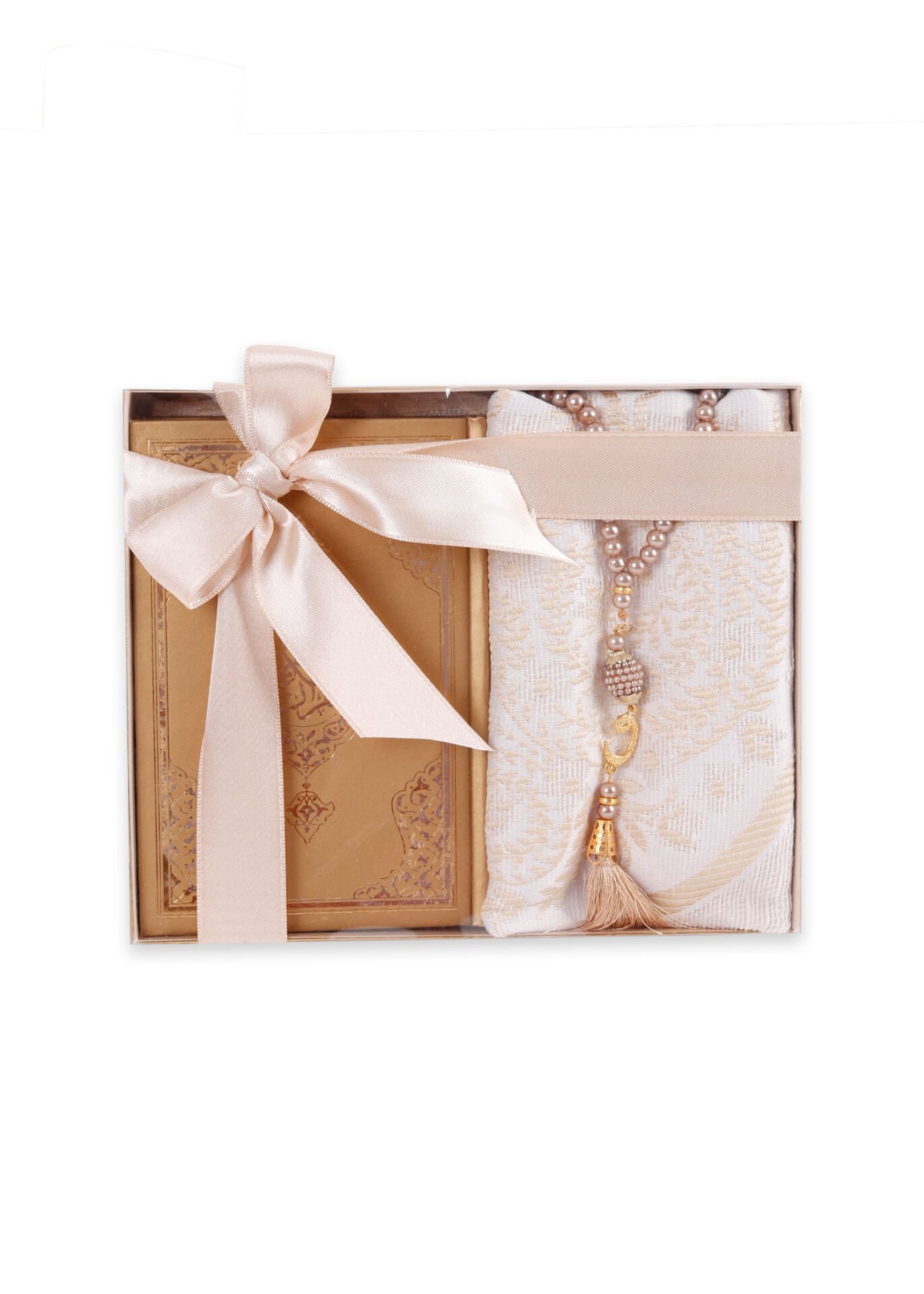 LİNA SERİSİ 3'LÜ SET (Çanta Boy Termo Kuran+Seccade+İnci Tespih) N0:1 GOLD