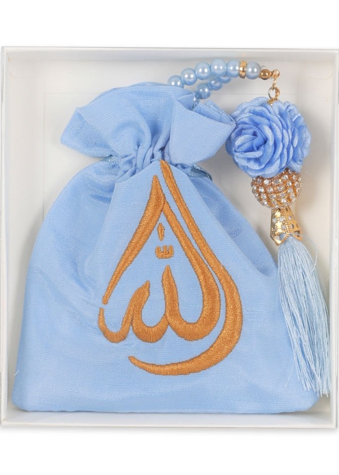 Kutulu İşlemeli Kese+Disko Toplu Tespih BEBE MAVİ