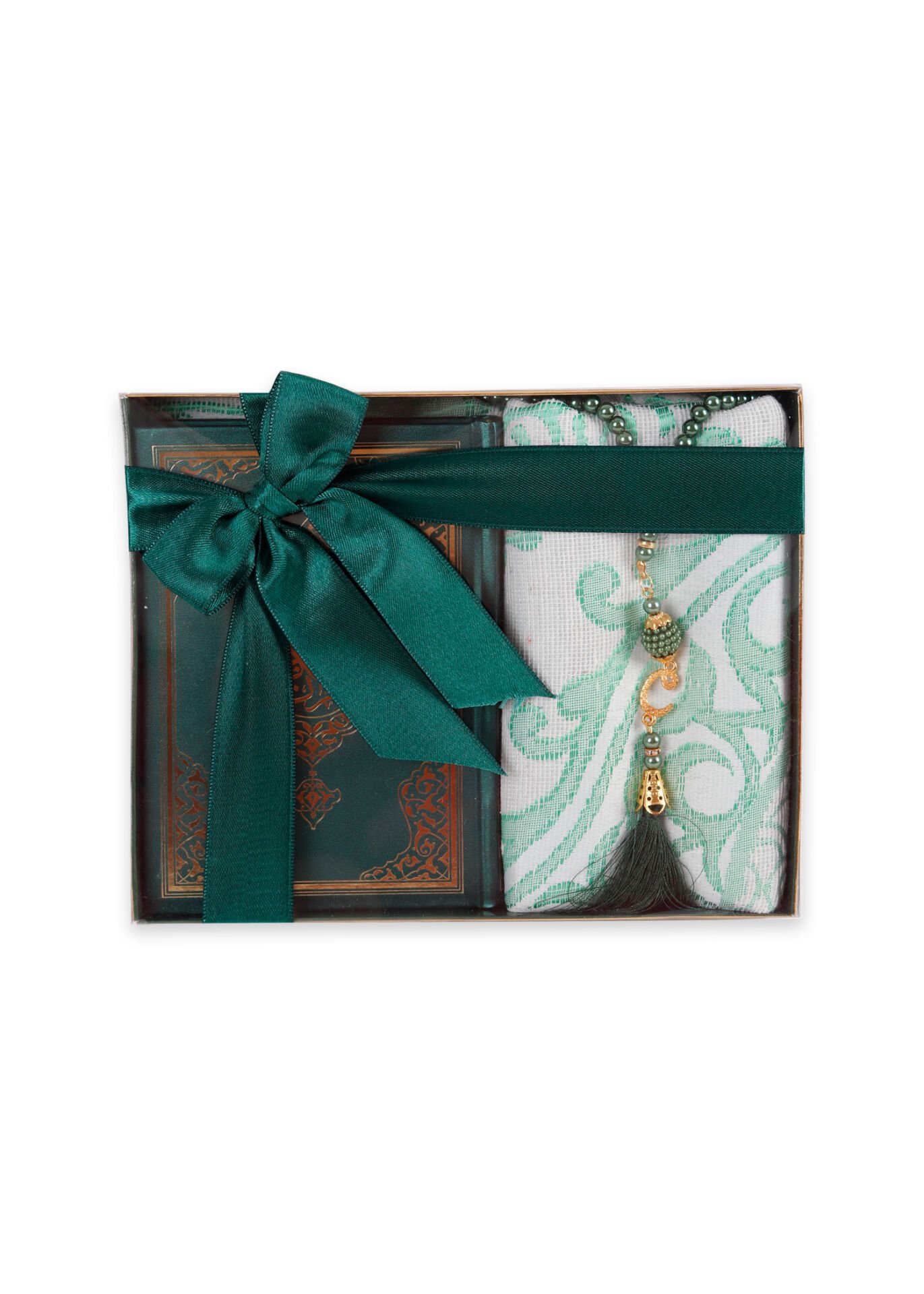 LİNA SERİSİ 3'LÜ SET (Çanta Boy Termo Kuran+Seccade+İnci Tespih) N0:1 YEŞİL