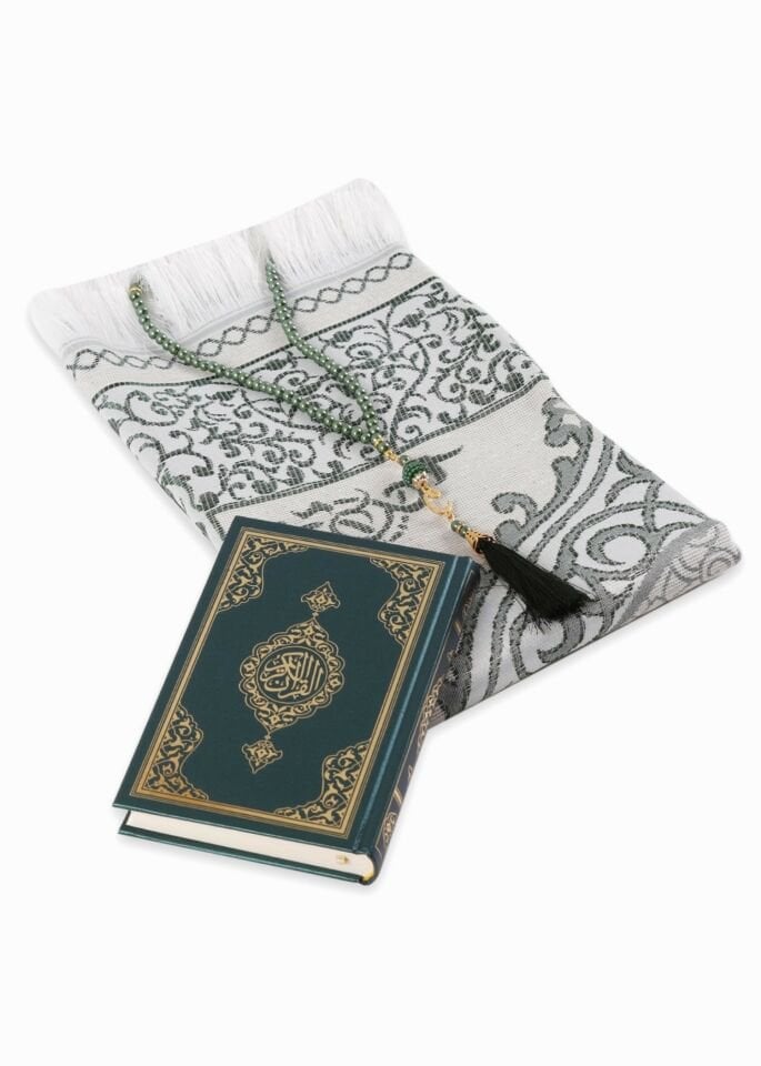 LİNA SERİSİ 3'LÜ SET (Çanta Boy Termo Kuran+Seccade+İnci Tespih) N0:1 YEŞİL