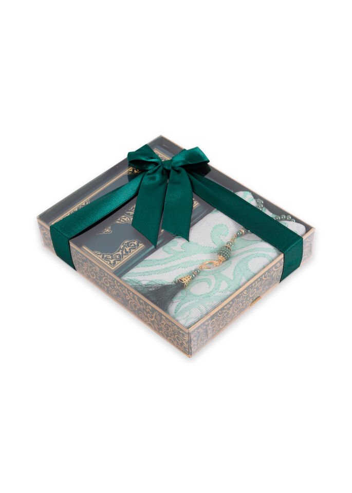 LİNA SERİSİ 3'LÜ SET (Çanta Boy Termo Kuran+Seccade+İnci Tespih) N0:1 YEŞİL