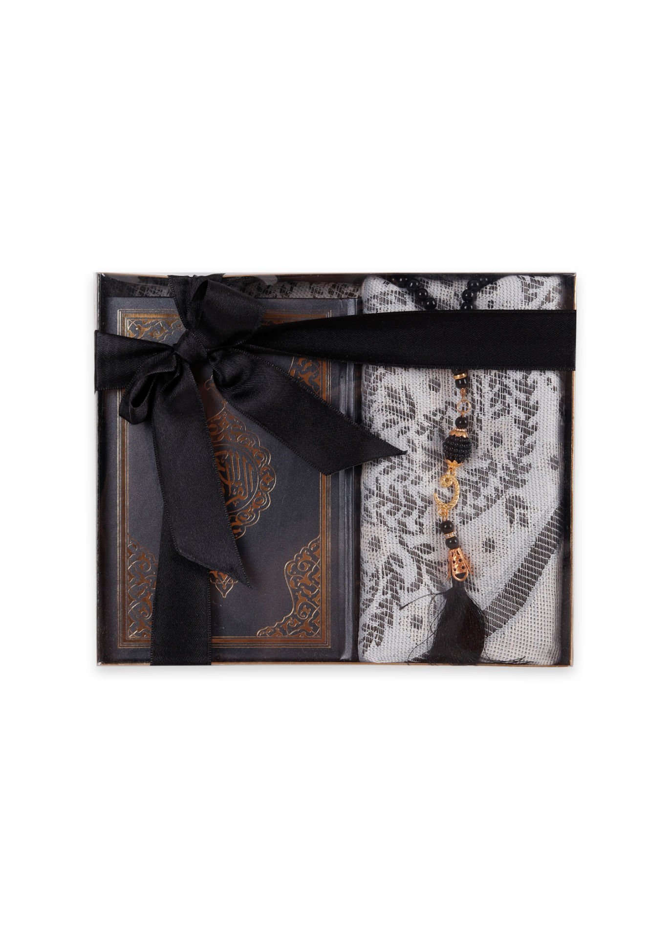 LİNA SERİSİ 3'LÜ SET (Çanta Boy Termo Kuran+Seccade+İnci Tespih) N0:1 SİYAH