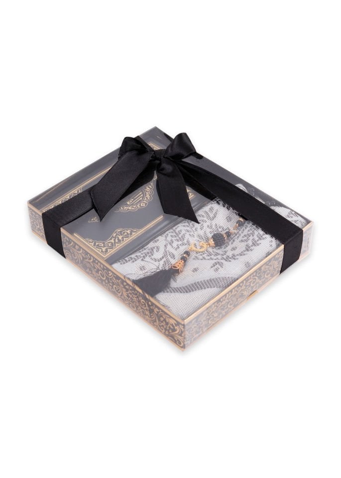 LİNA SERİSİ 3'LÜ SET (Çanta Boy Termo Kuran+Seccade+İnci Tespih) N0:1 SİYAH