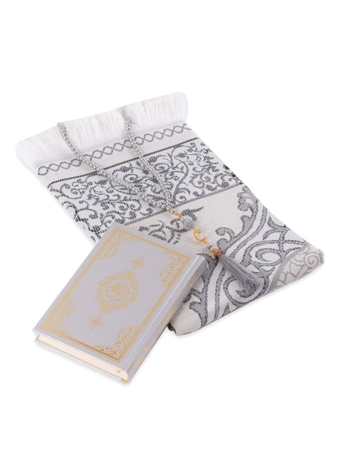 LİNA SERİSİ 3'LÜ SET (Çanta Boy Termo Kuran+Seccade+İnci Tespih) N0:1 GRİ