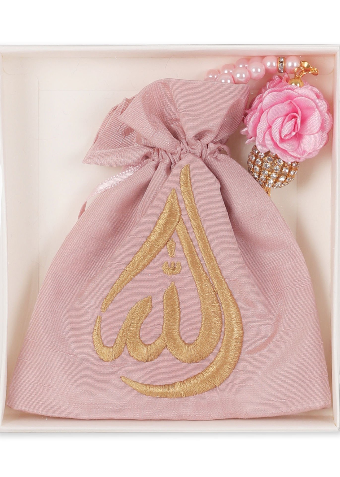 Kutulu İşlemeli Kese+Disko Toplu Tespih PUDRA