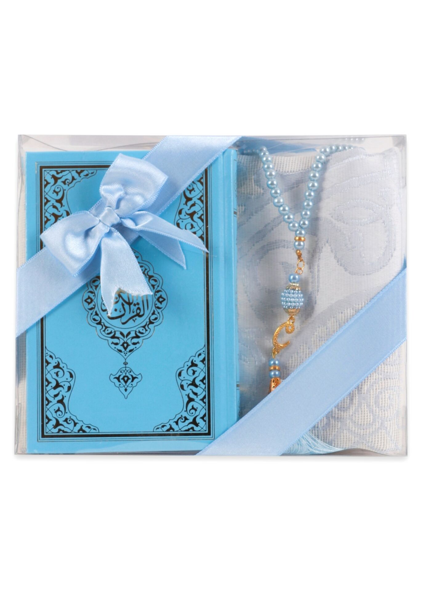 LİNA SERİSİ 3'LÜ SET (Çanta Boy Termo Kuran+Seccade+İnci Tespih) N0:1 BEBE MAVİ