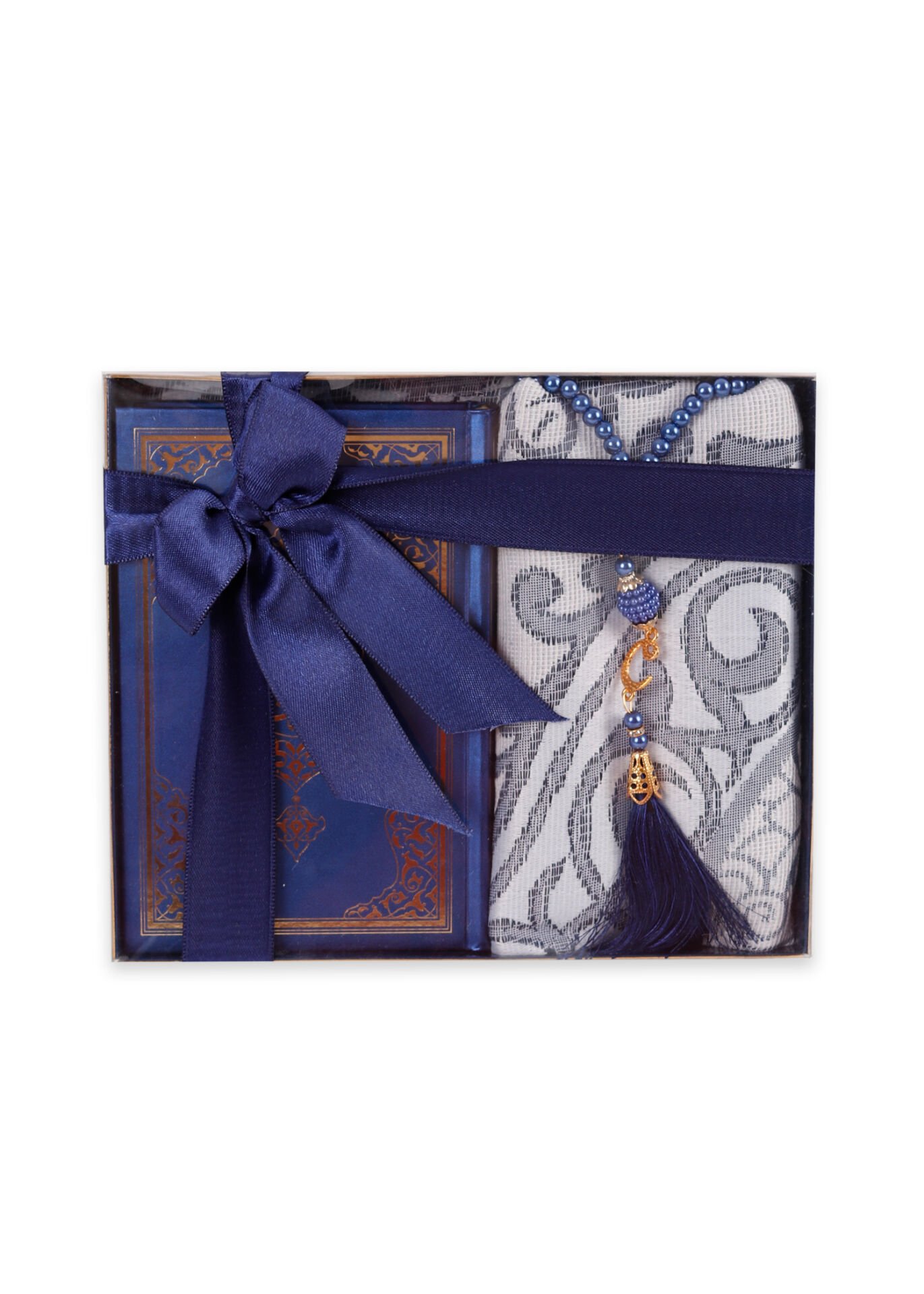 LİNA SERİSİ 3'LÜ SET (Çanta Boy Termo Kuran+Seccade+İnci Tespih) N0:1 LACİVERT