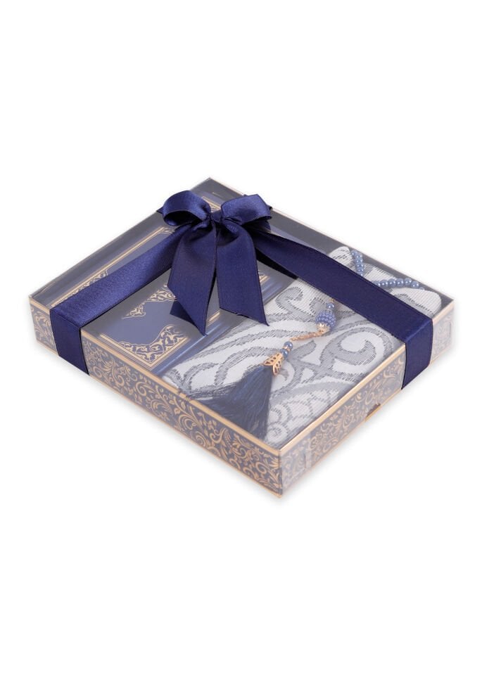 LİNA SERİSİ 3'LÜ SET (Çanta Boy Termo Kuran+Seccade+İnci Tespih) N0:1 LACİVERT