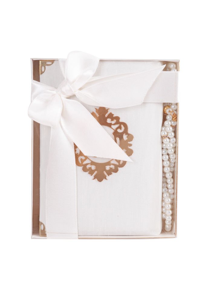 AFİL SERİSİ KUTULU (Çanta Boy Kuran+Seccade+İnci Tespih) Set NO:1 KREM